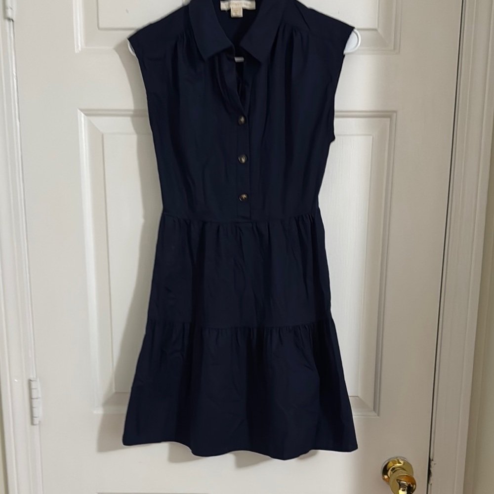 Navy Sleeveless Button-Up Dress